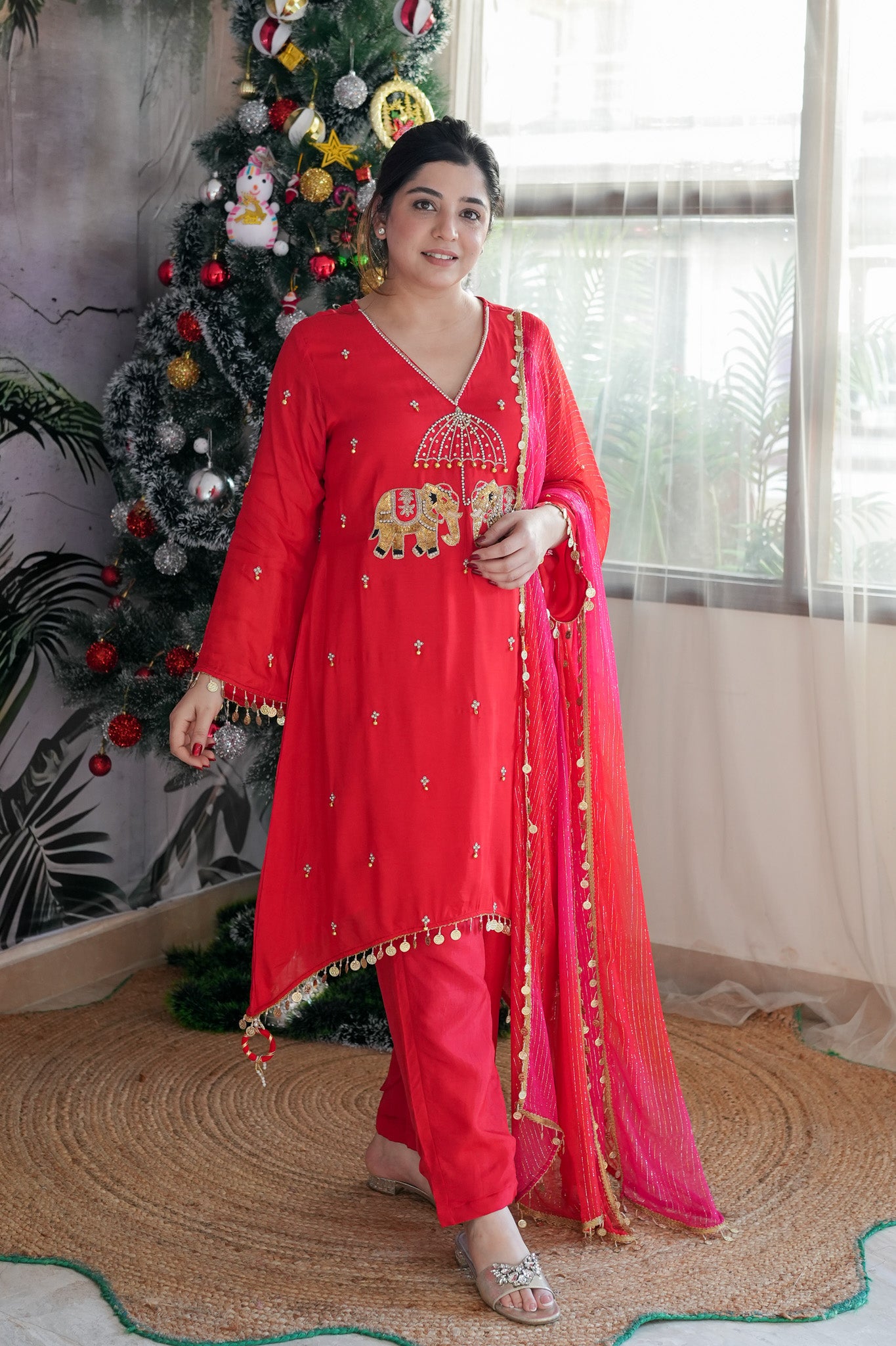 Inayat Red Suit With Pink Dupatta