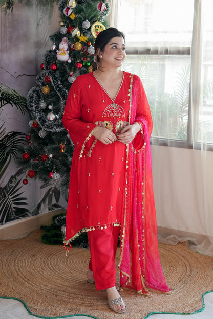 Inayat Red Suit With Pink Dupatta