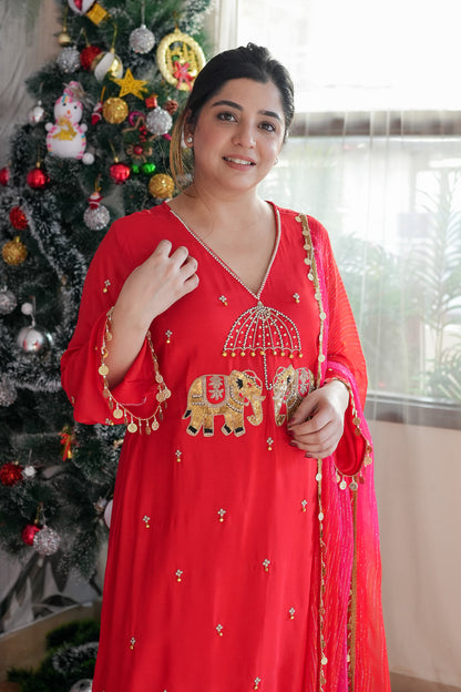 Inayat Red Suit With Pink Dupatta