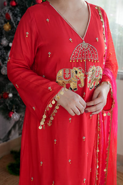 Inayat Red Suit With Pink Dupatta