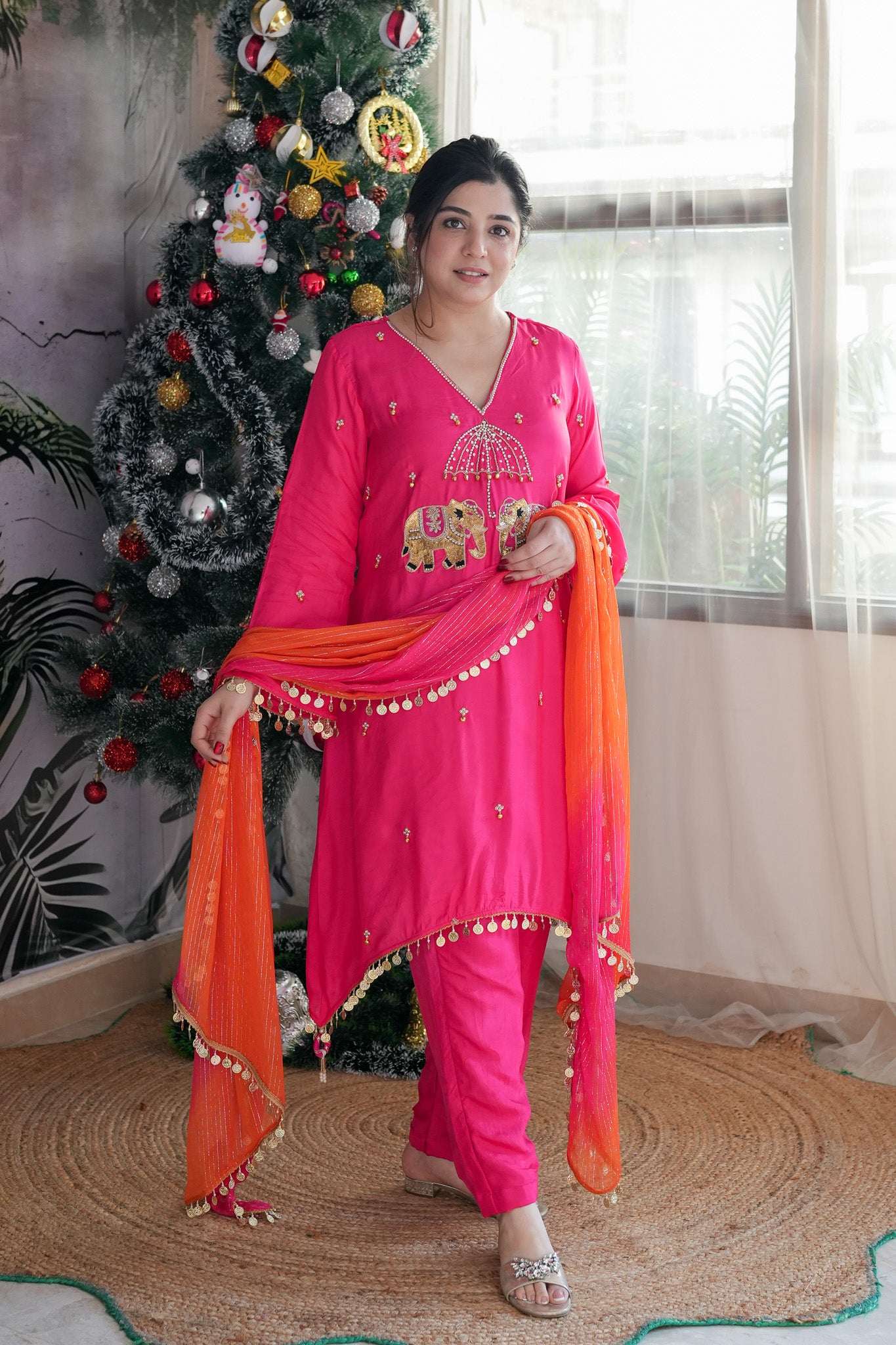 Inayat Hot Pink Suit With Red Dupatta