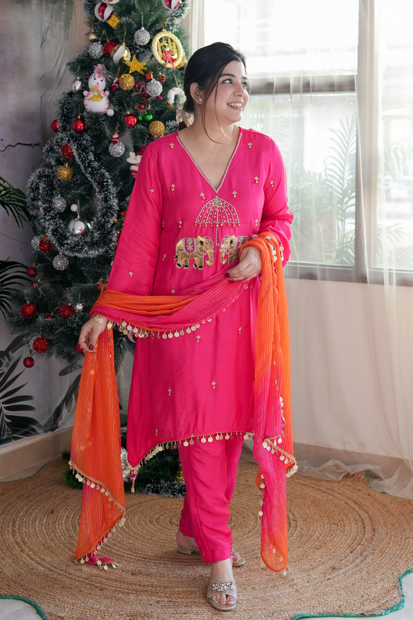 Inayat Hot Pink Suit With Red Dupatta