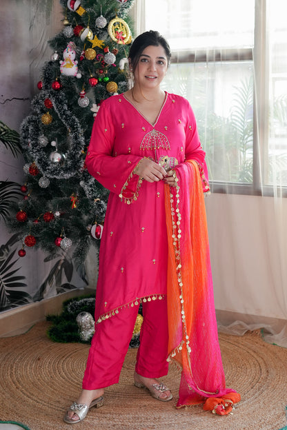 Inayat Hot Pink Suit With Red Dupatta