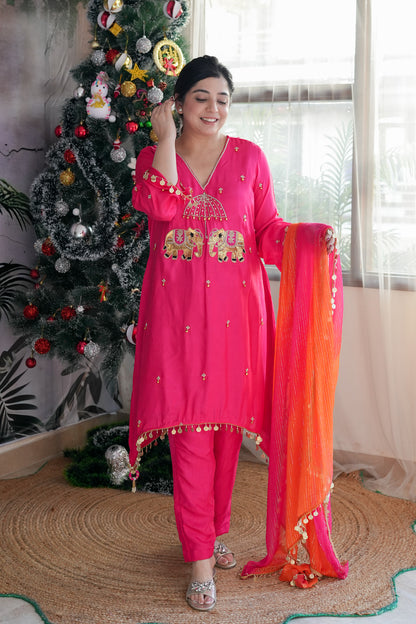 Inayat Hot Pink Suit With Red Dupatta