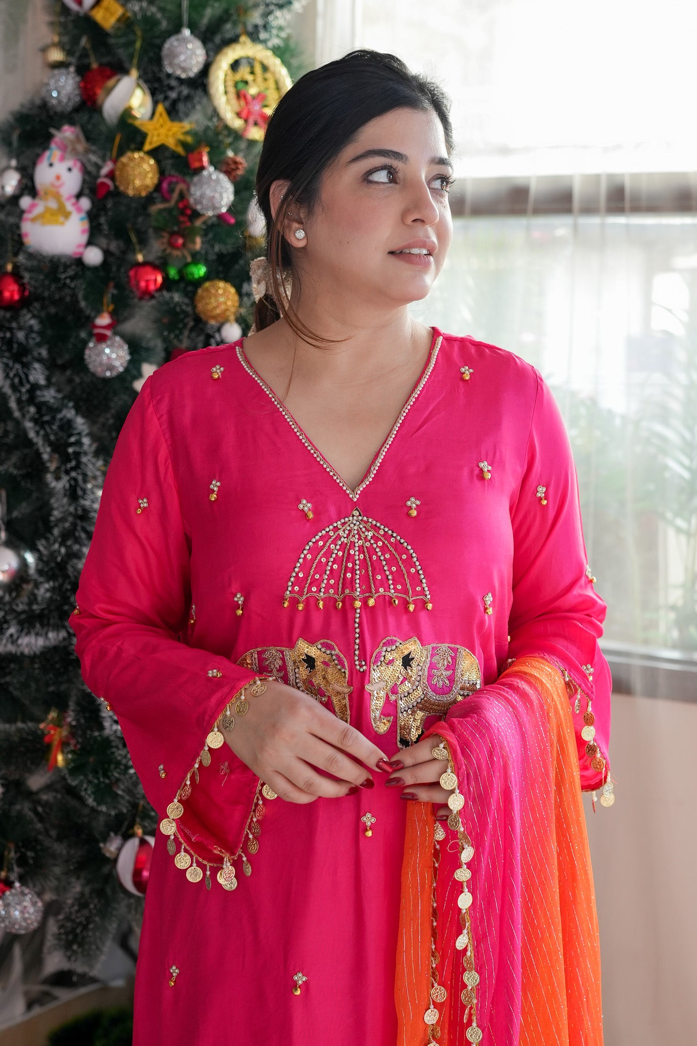 Inayat Hot Pink Suit With Red Dupatta