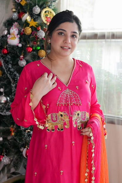 Inayat Hot Pink Suit With Red Dupatta