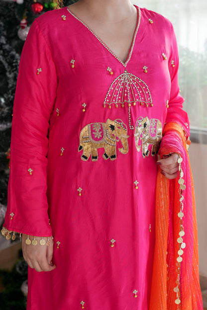 Inayat Hot Pink Suit With Red Dupatta