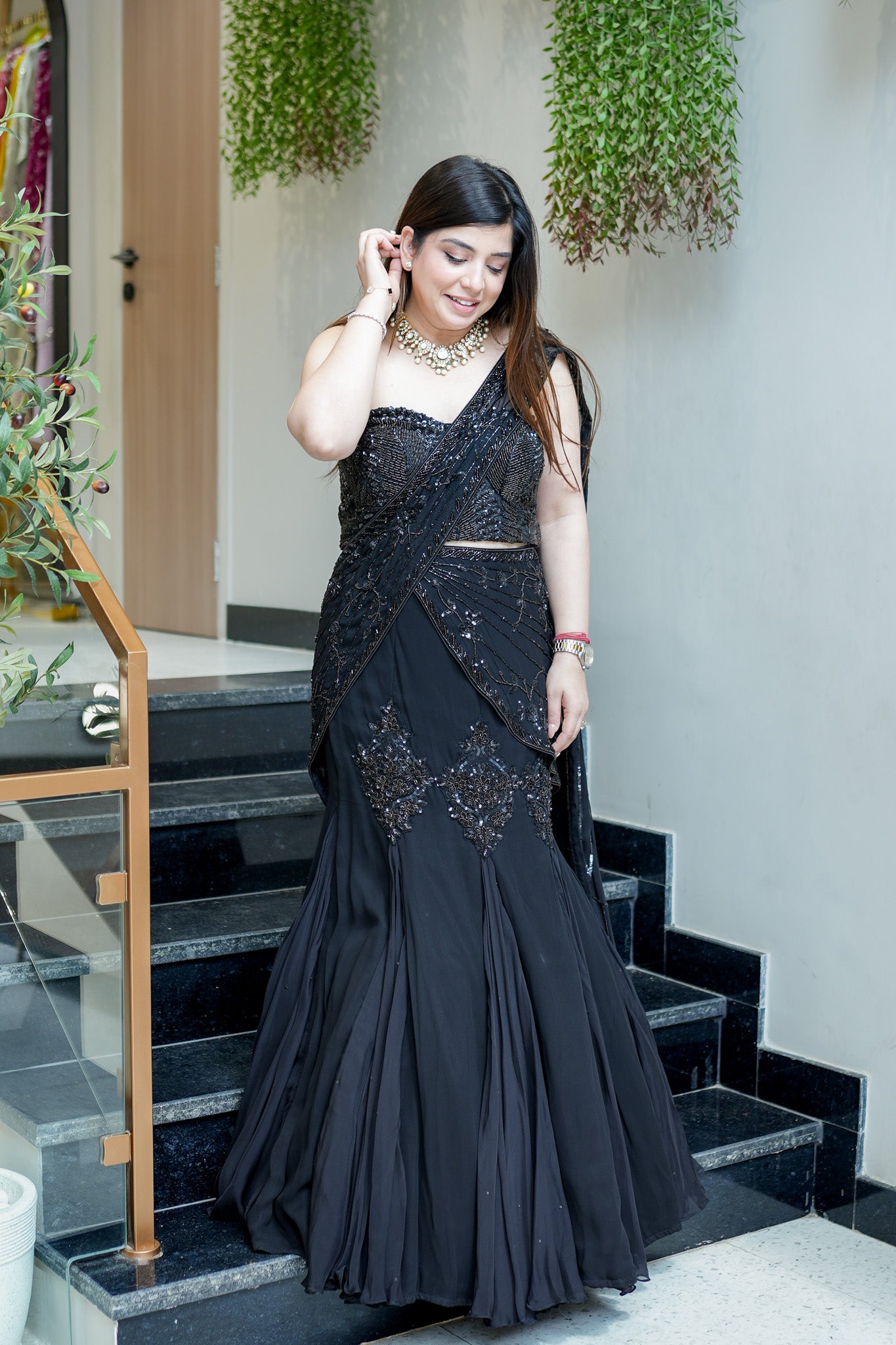 Madah Hand Embroidered Fish Cut Drape Saree