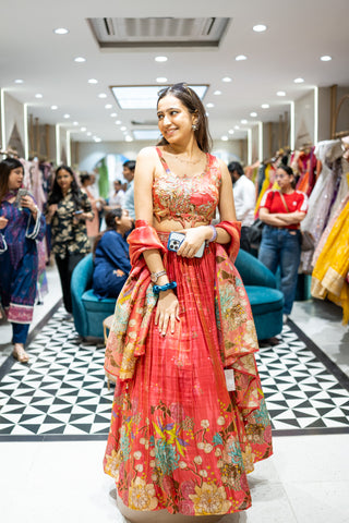 Raafi Rust Emrboidered Lehenga