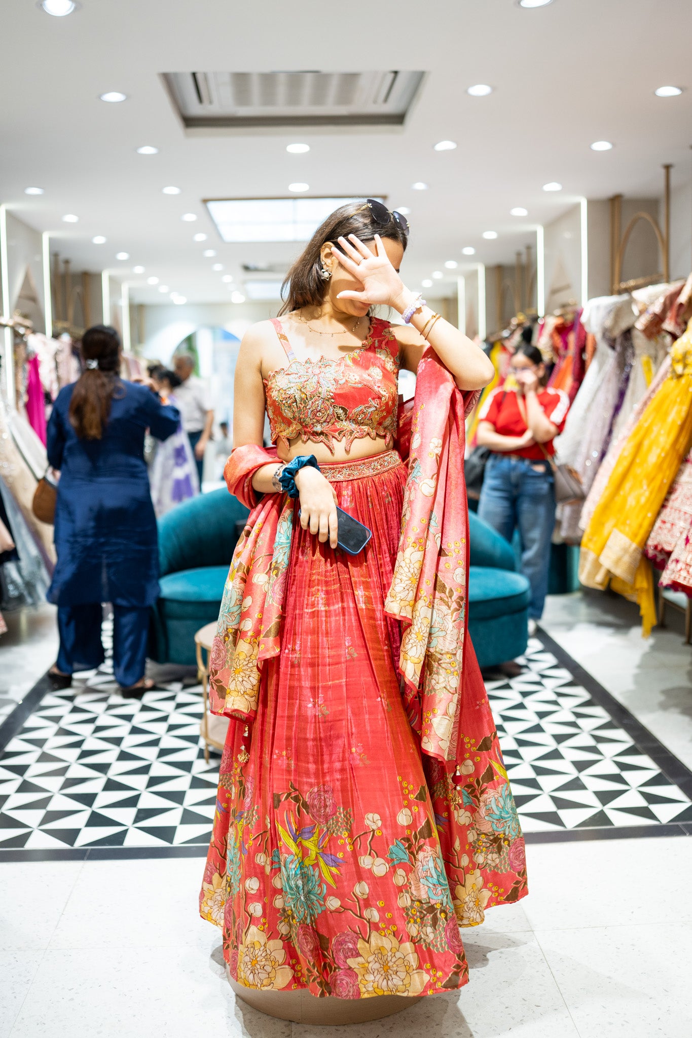 Raafi Rust Emrboidered Lehenga