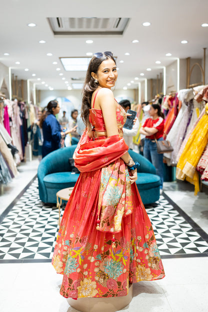 Raafi Rust Emrboidered Lehenga