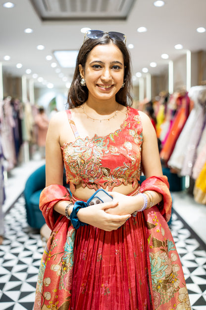 Raafi Rust Emrboidered Lehenga