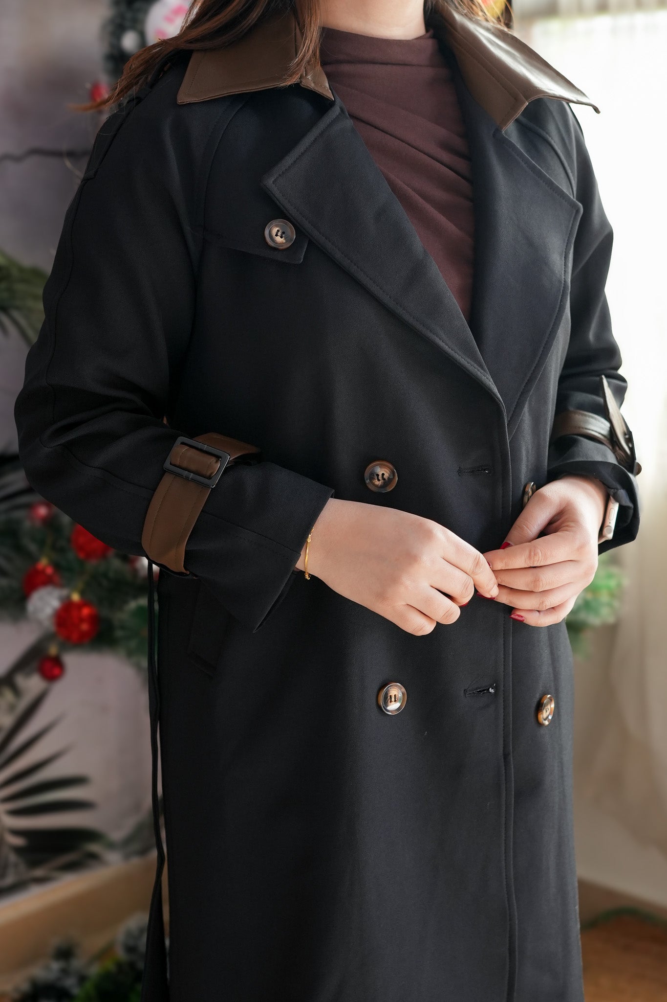 Oasis Trench Coat With Leather Collar