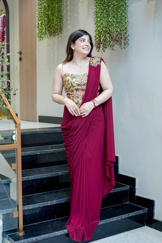 Sawana Hand Embroidered Corset Drape Saree