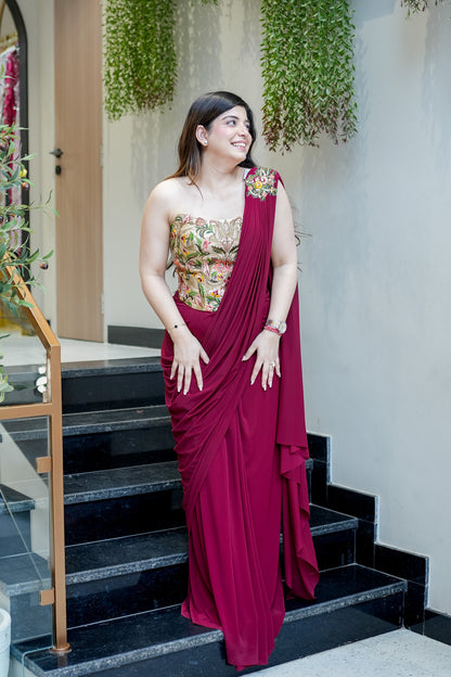 Sawana Hand Embroidered Corset Drape Saree