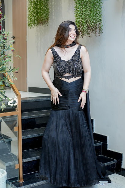 Ananya Black Embroidered Fish Cut Lehenga