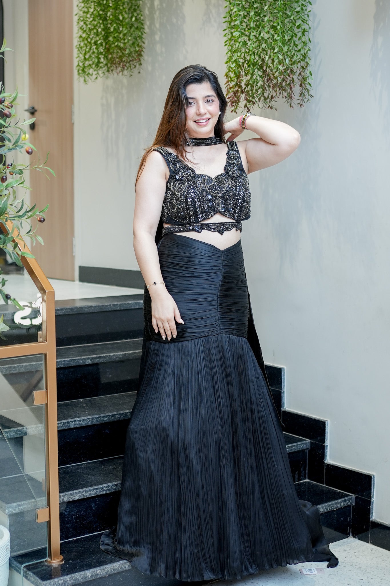 Ananya Black Embroidered Fish Cut Lehenga