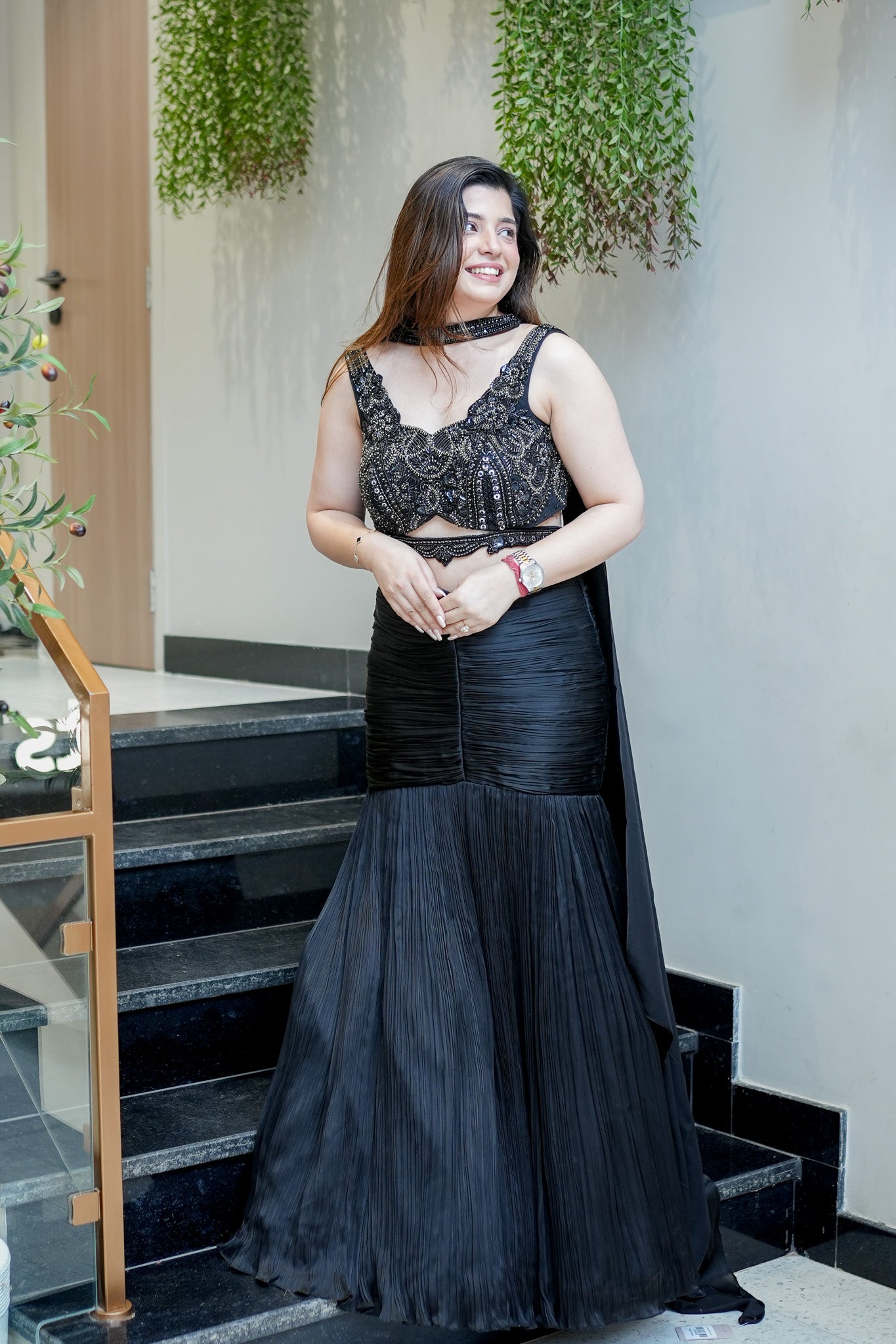 Ananya Black Embroidered Fish Cut Lehenga