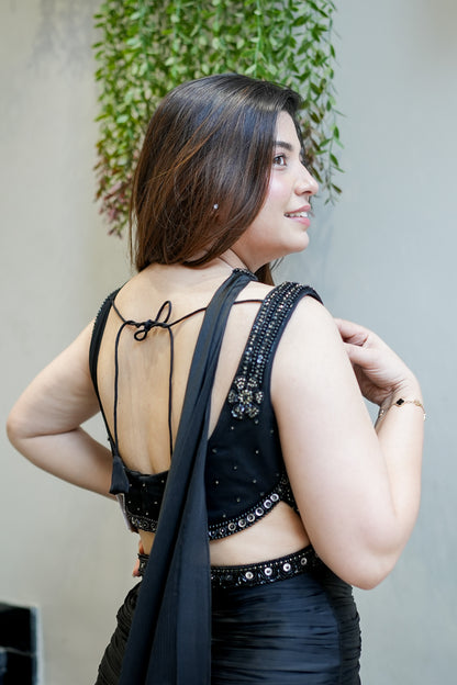 Ananya Black Embroidered Fish Cut Lehenga