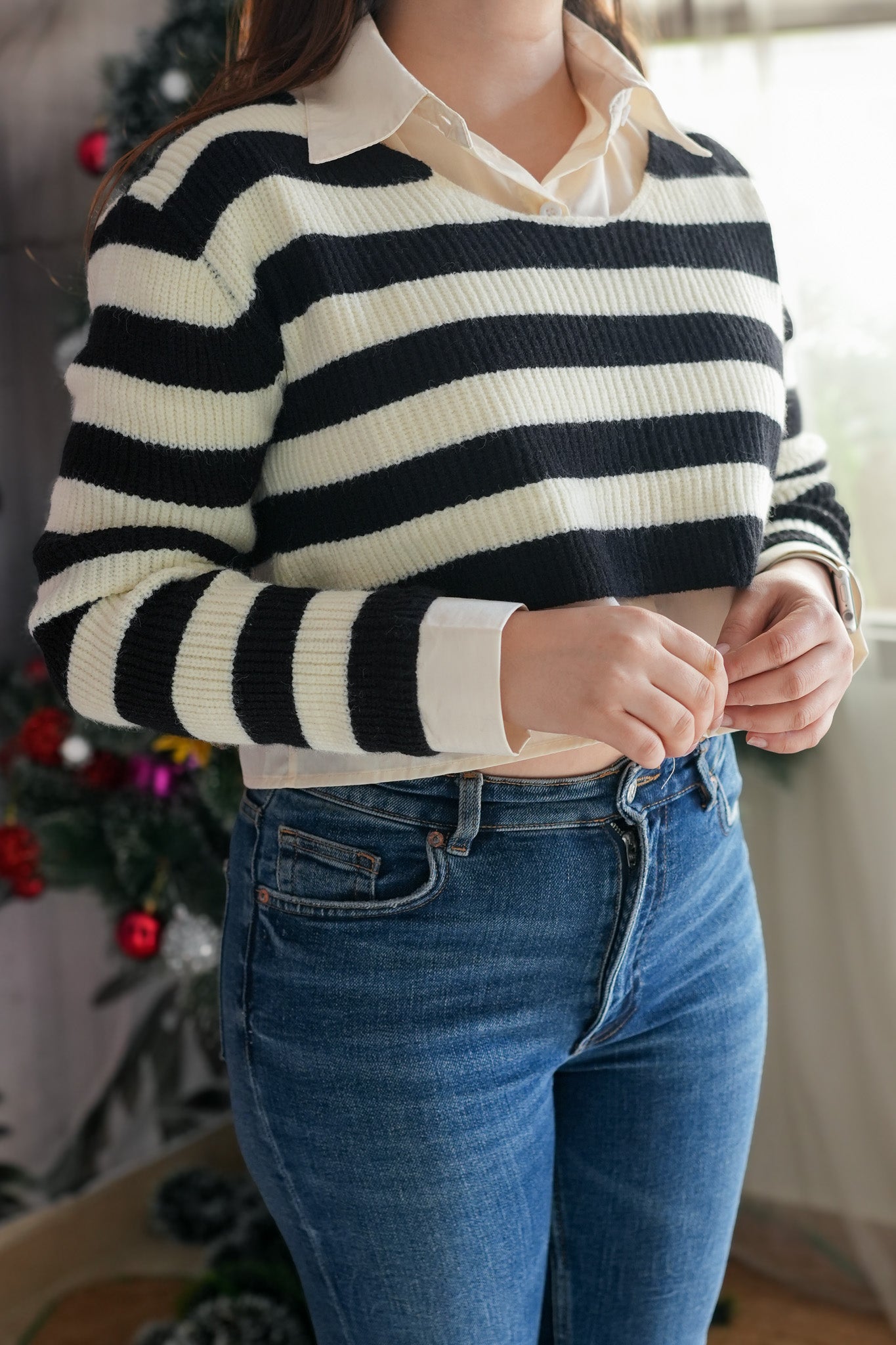 Stripe knitted Top With Shirt