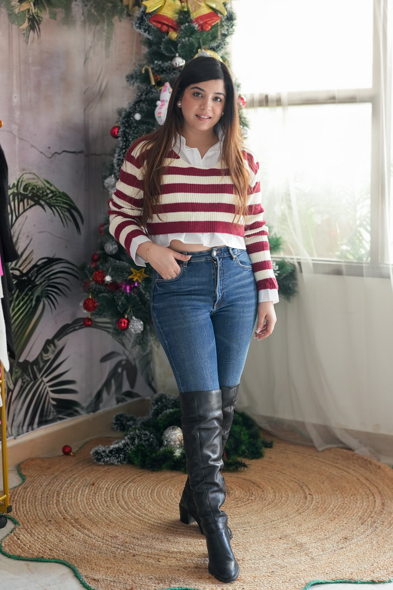 Stripe knitted Top With Shirt