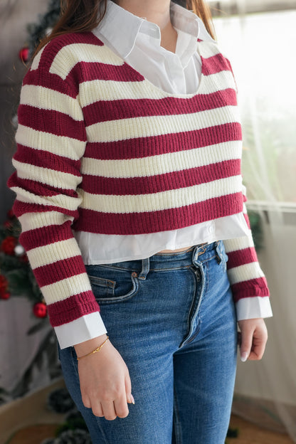 Stripe knitted Top With Shirt