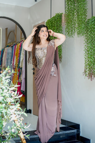 Navi Hand Embroidered Corset Drape Saree