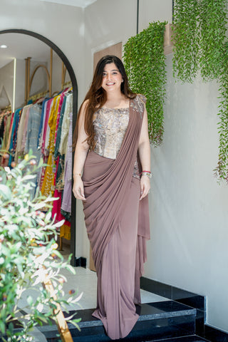 Navi Hand Embroidered Corset Drape Saree