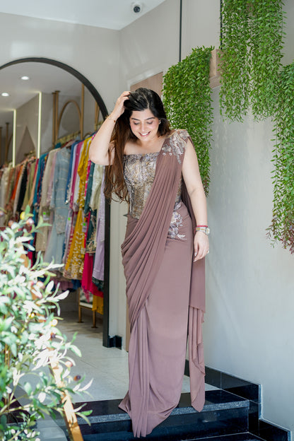 Navi Hand Embroidered Corset Drape Saree
