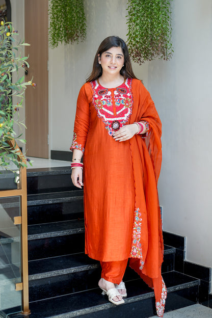 Ziyana Hand Embroidered Silk Suit Set