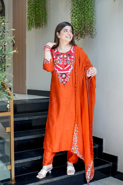 Ziyana Hand Embroidered Silk Suit Set