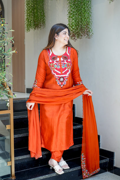 Ziyana Hand Embroidered Silk Suit Set