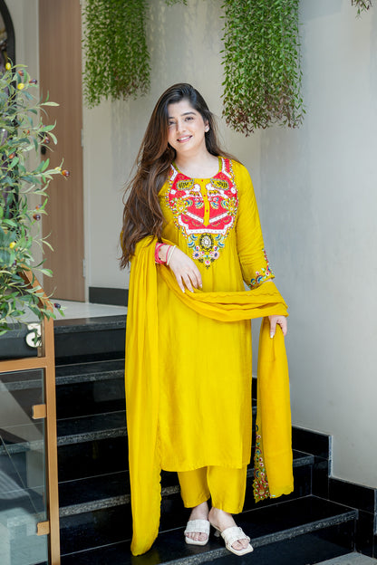 Ziyana Hand Embroidered Silk Suit Set