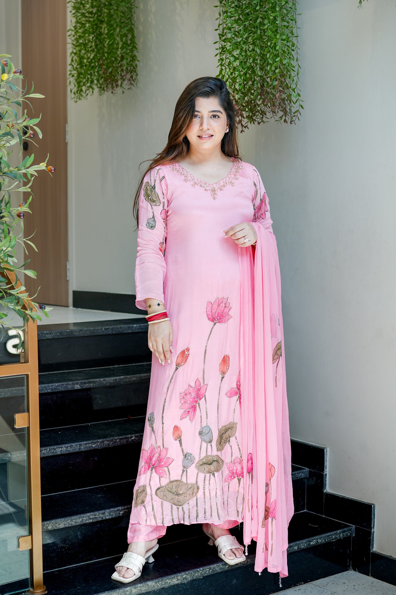 Ramini Hand Painted Anarkali Suit Set