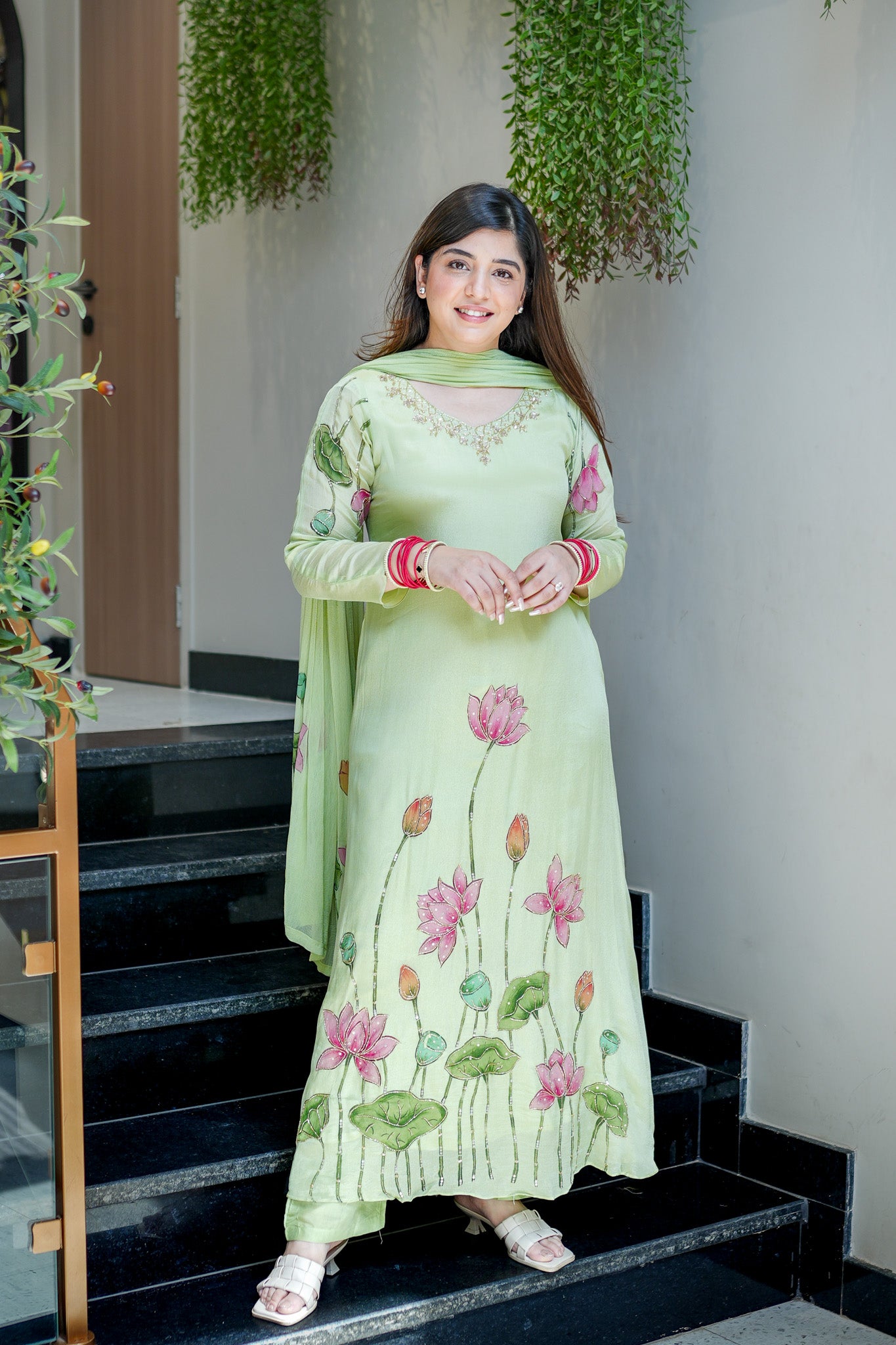 Ramini Hand Painted Anarkali Suit Set