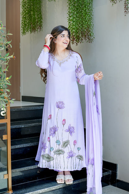 Ramini Hand Painted Anarkali Suit Set
