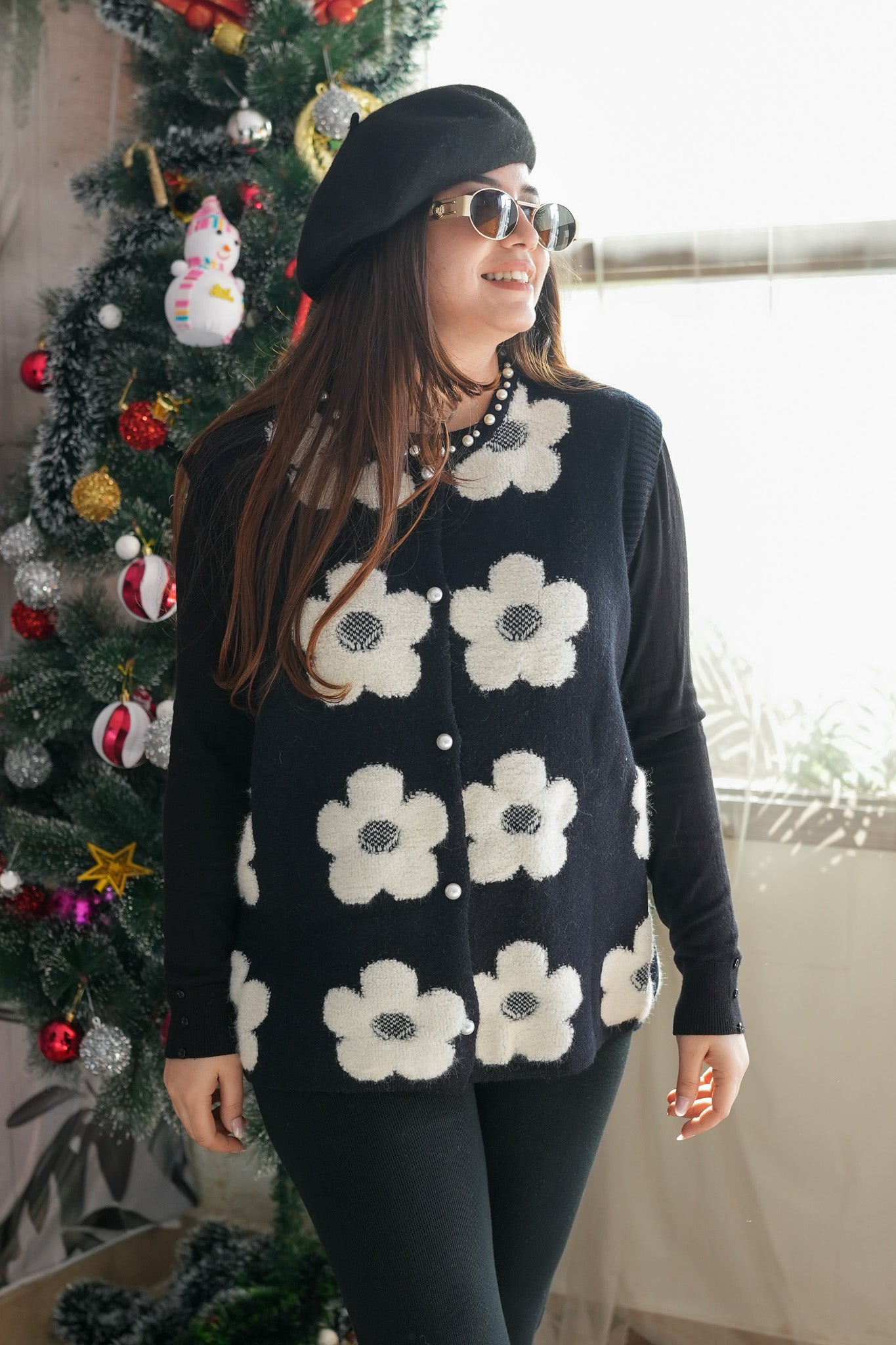 Floral Print Cut Sleeves Sweater