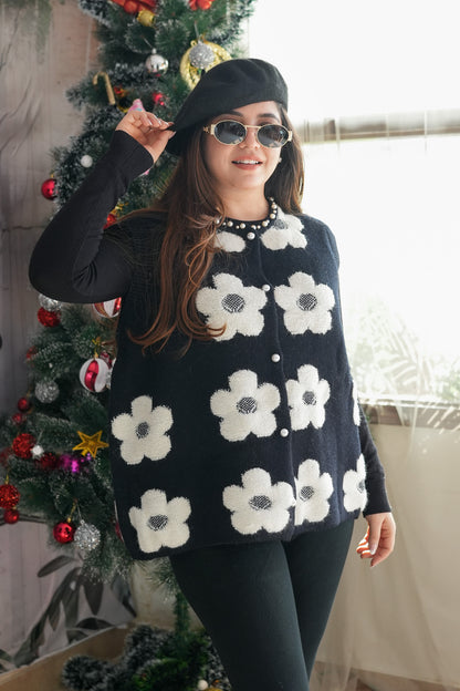 Floral Print Cut Sleeves Sweater