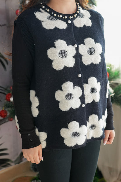 Floral Print Cut Sleeves Sweater