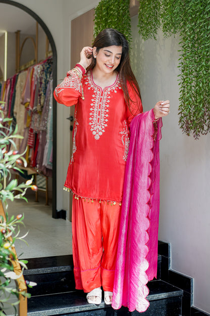 Frizaha Rust Embroidred Suit Set
