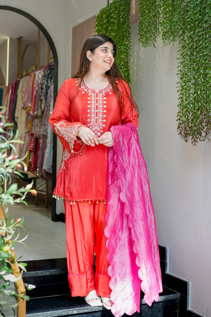 Frizaha Rust Embroidred Suit Set