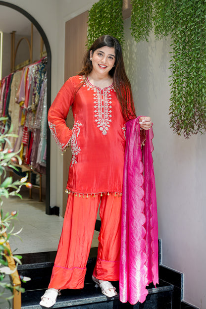 Frizaha Rust Embroidred Suit Set