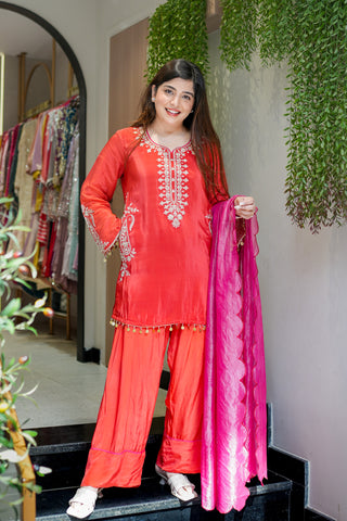 Frizaha Rust Embroidred Suit Set