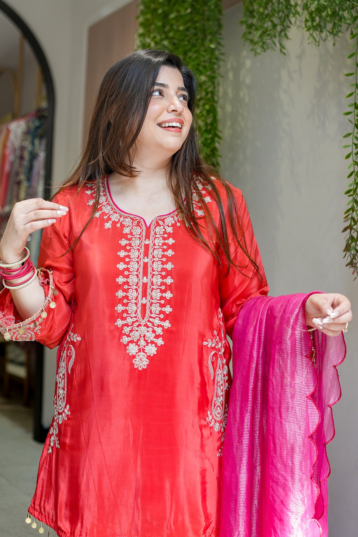 Frizaha Rust Embroidred Suit Set