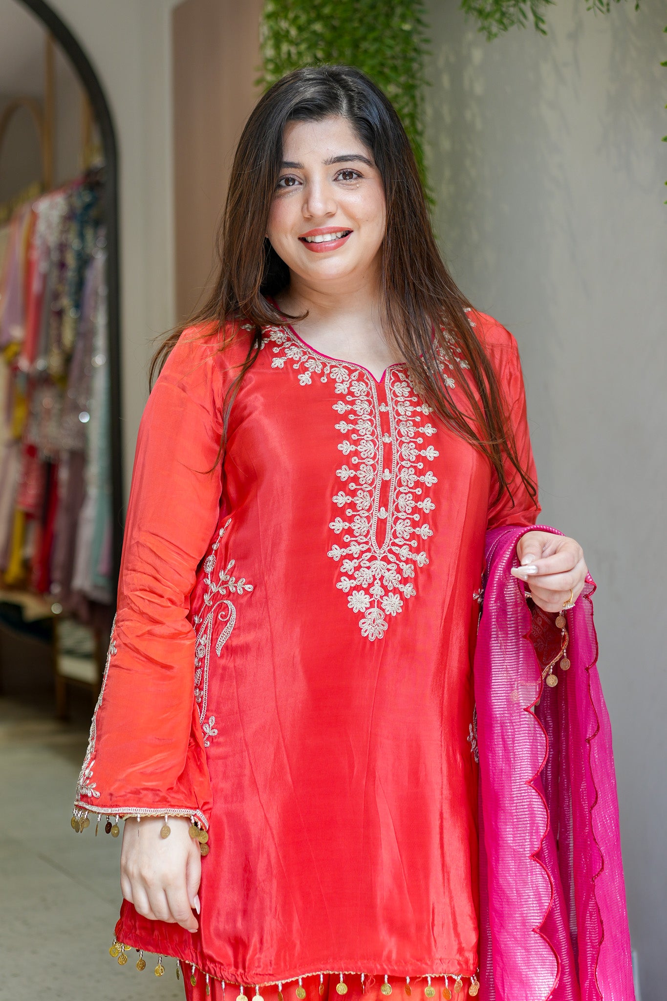 Frizaha Rust Embroidred Suit Set