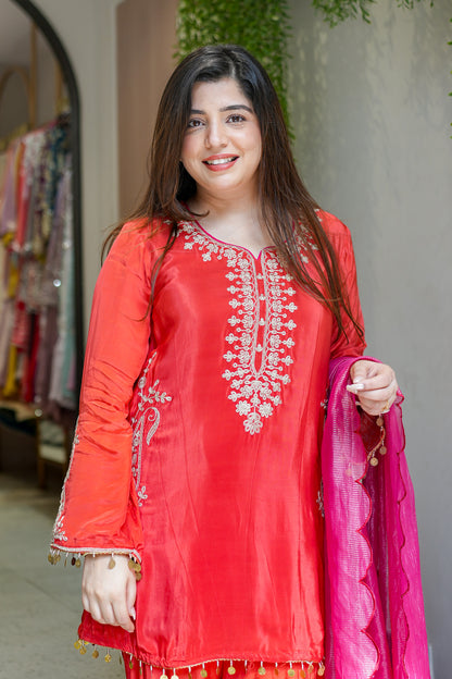 Frizaha Rust Embroidred Suit Set