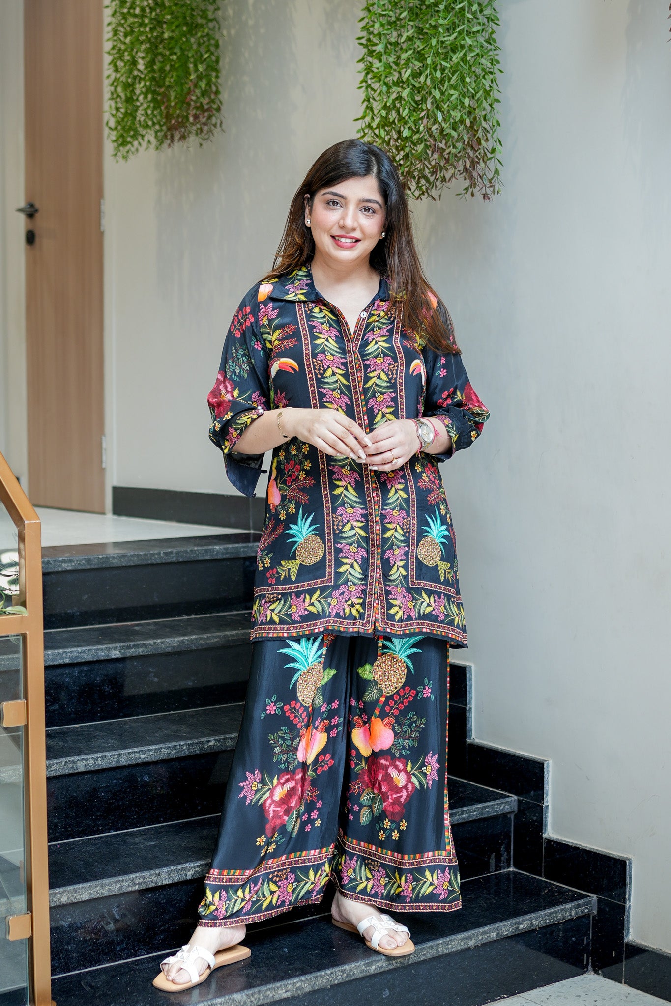 Roya Black Digital Print Cord Set