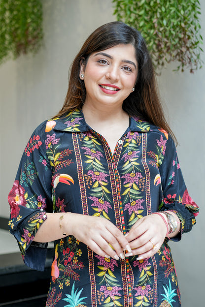 Roya Black Digital Print Cord Set