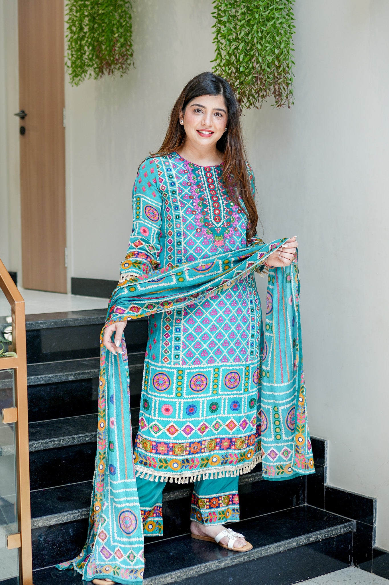 Gazal Blue Digital Print Suit Set