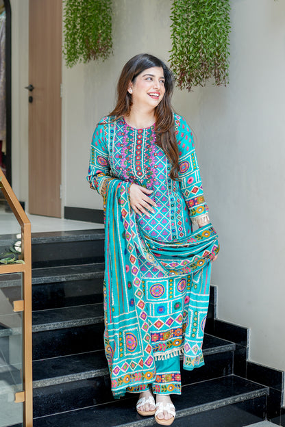 Gazal Blue Digital Print Suit Set